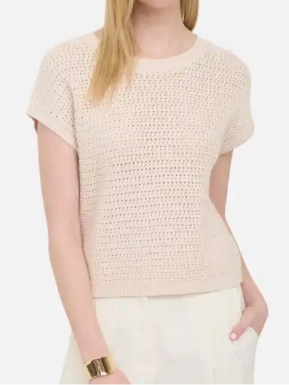Vince cream silk cashmere short sleeve sweater